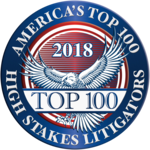 Badge for America’s Top 100 High Stakes Litigators 2018 awarded to a St. Louis personal injury attorney.