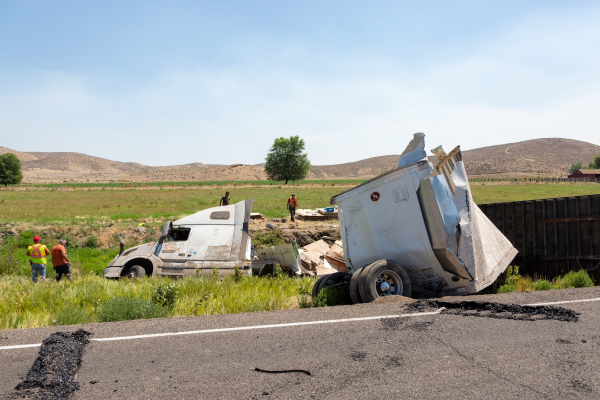 Overturned truck on highway, St. Louis personal injury lawyer.