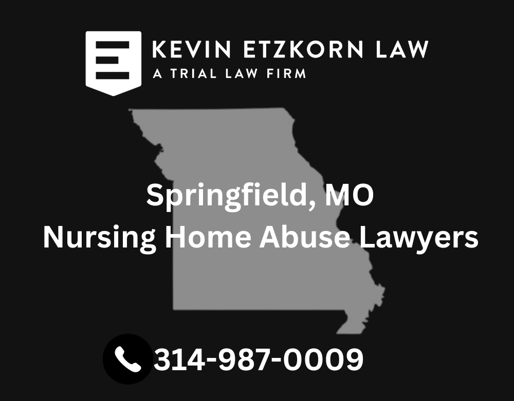 Kevin Etzkorn Law, Springfield, MO Nursing Home Abuse Lawyers with a Missouri state map and a phone number 314-987-0009.