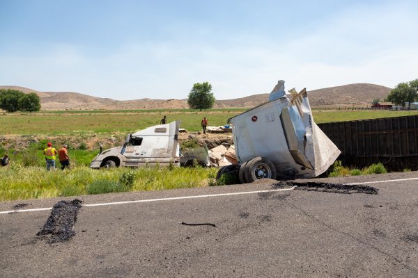 Truck accident scene with damaged vehicles in St. Louis